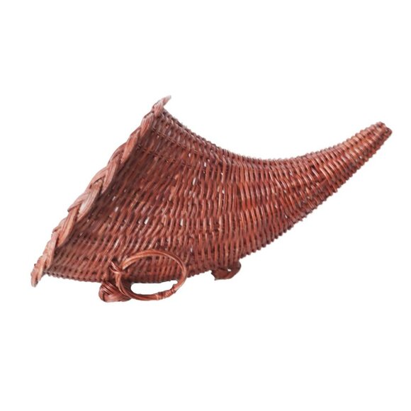2 Vintage Wicker Cornucopia Baskets Large & Small Horn of Plenty - Picture 7 of 7